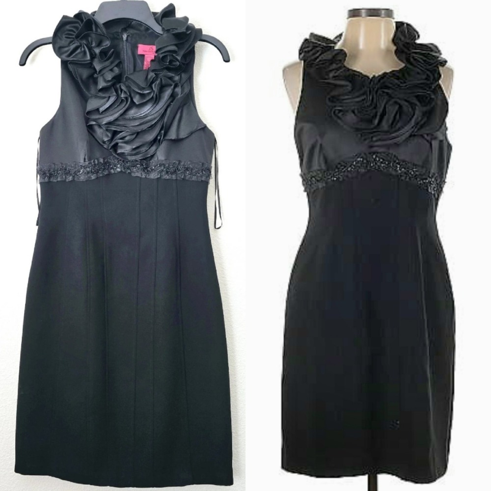 Women Sz 2 Small Black Floral Dress Formal HoCo Prom‎ Cocktail Y2k Goth Romantic